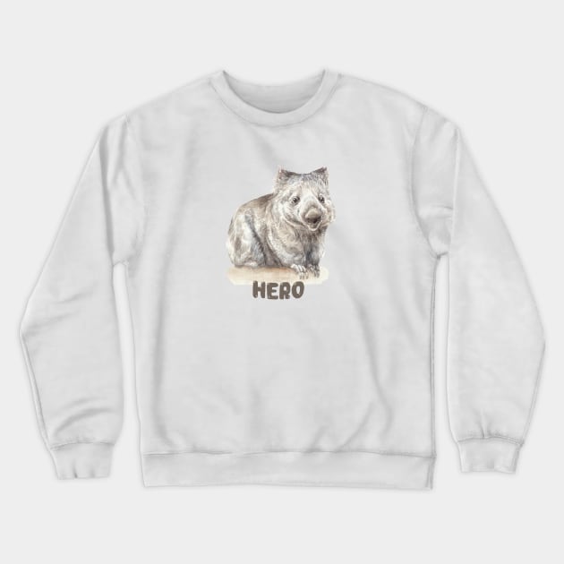 Wombat Hero Watercolor Illustration Crewneck Sweatshirt by wanderinglaur